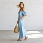 Tania - Vestido midi de poliéster con manga abullonada