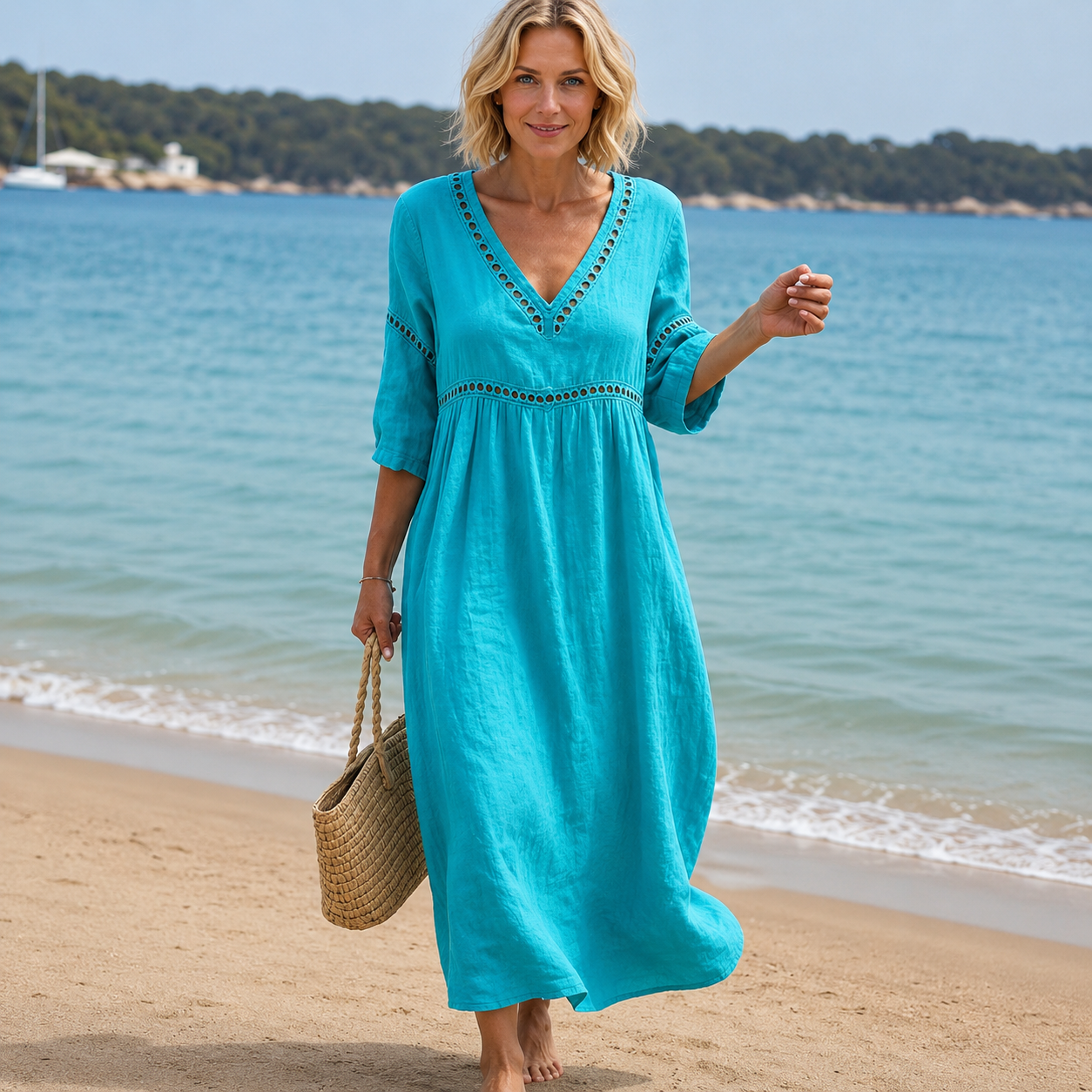 Noelia - Vestido midi de escote en V de poliéster