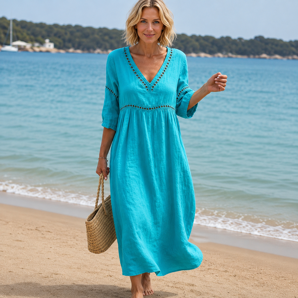 Noelia - Vestido midi de escote en V de poliéster