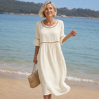Virginia - Vestido midi de algodón y lino bordado