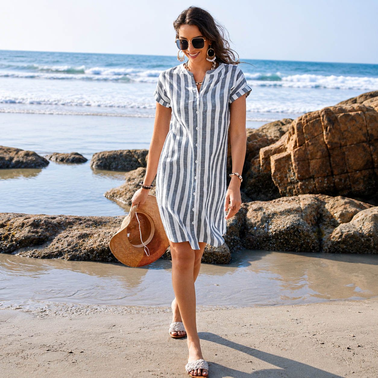 Luisa - Blusa de rayas de algodón y poliéster