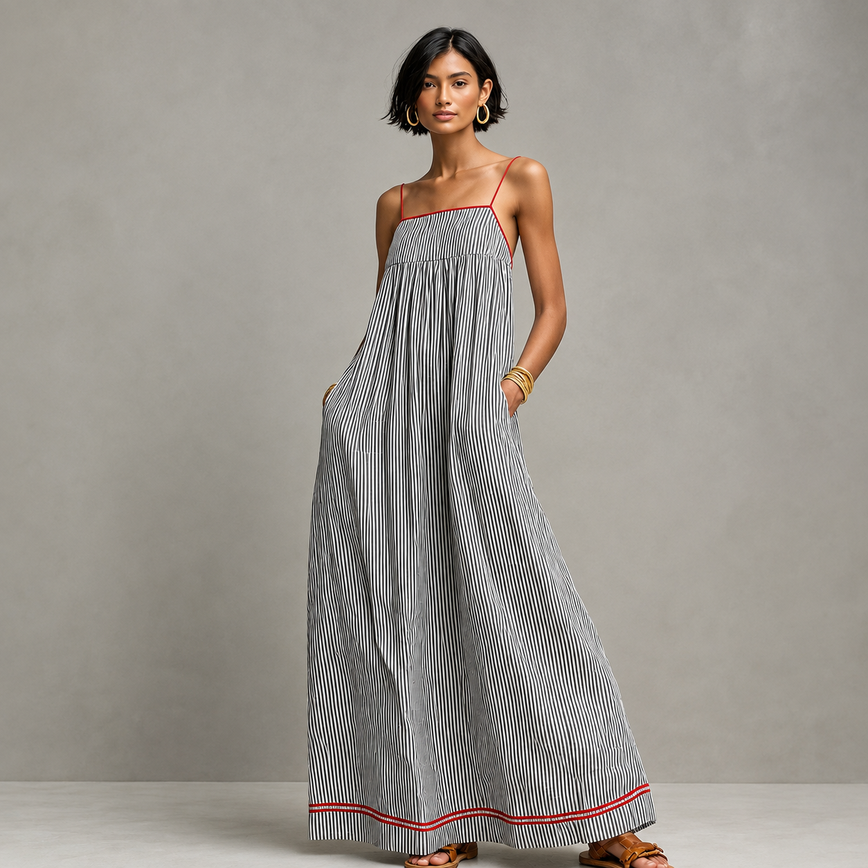 Marla – Vestido largo de poliéster a rayas
