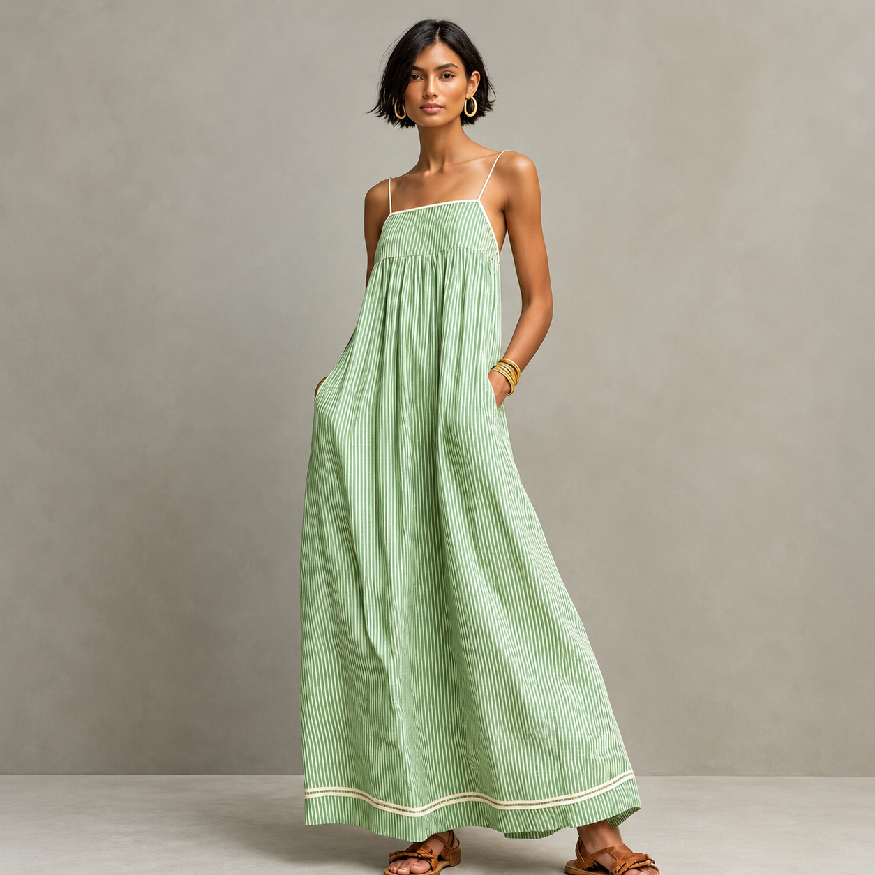 Marla – Vestido largo de poliéster a rayas