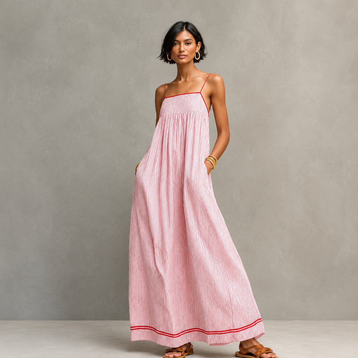 Marla – Vestido largo de poliéster a rayas