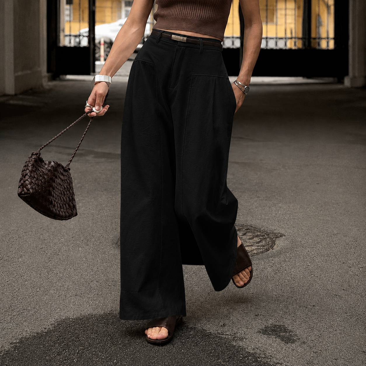 Andrea - Pantalón de Algodón de Pierna Ancha
