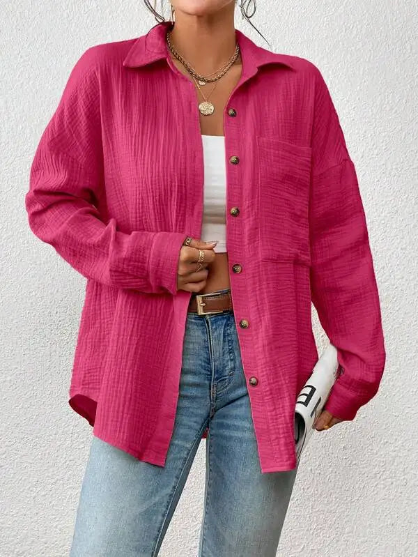 Marina - Camisa Slim de Algodón con Bolsillos