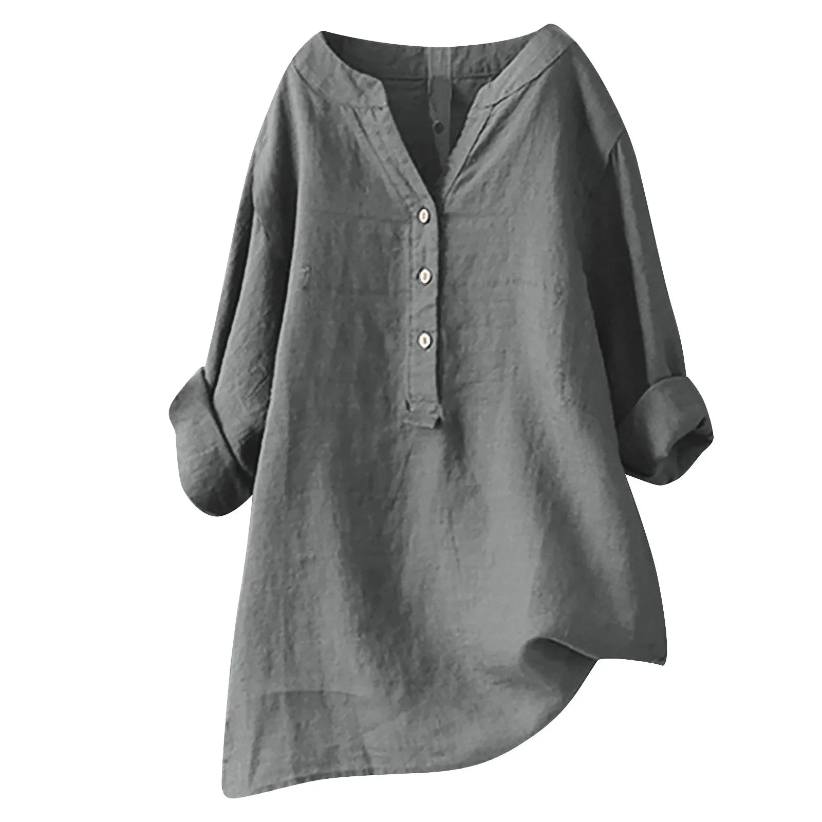 Rocío - Blusa Larga de Lino y Algodón con Escote en V