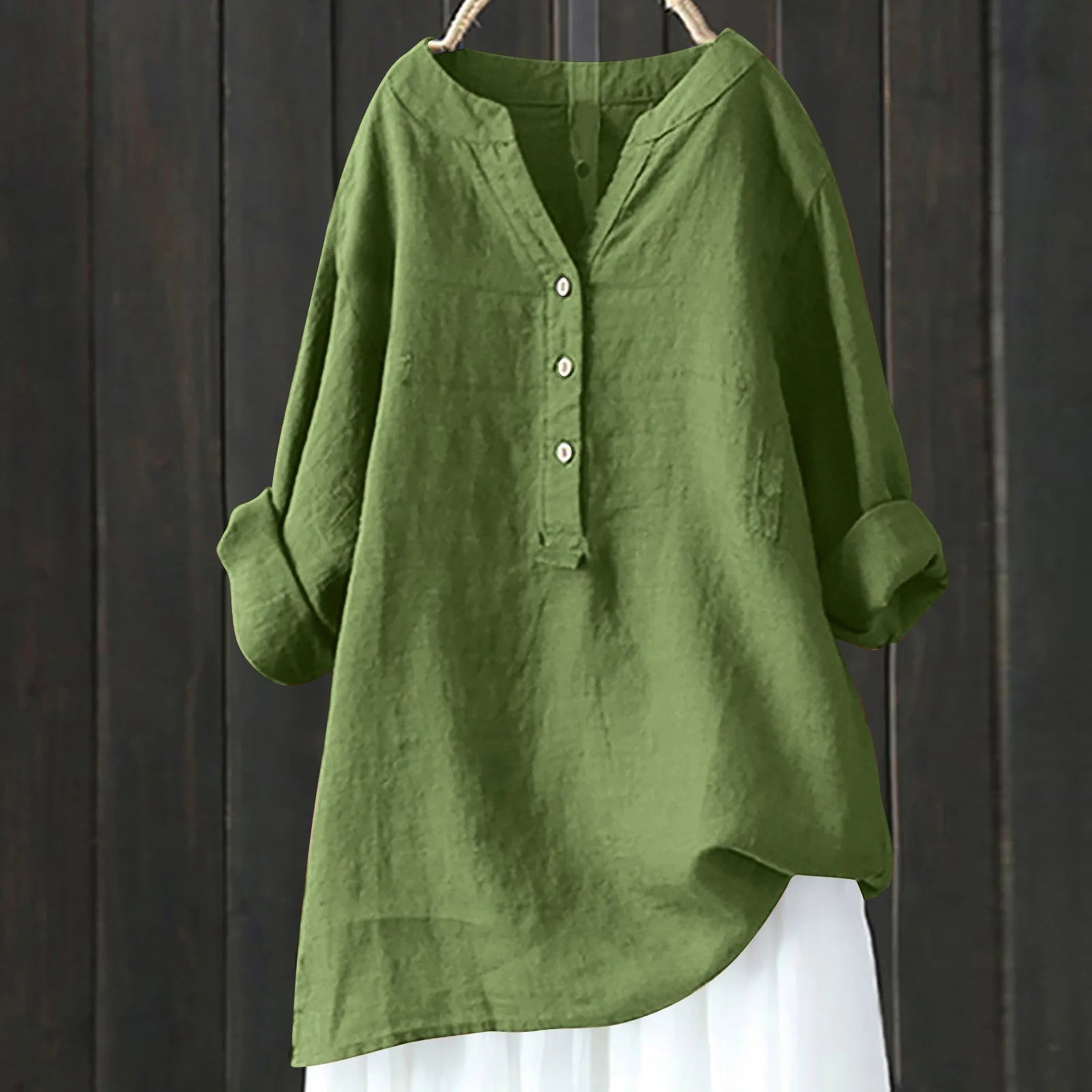 Rocío - Blusa Larga de Lino y Algodón con Escote en V