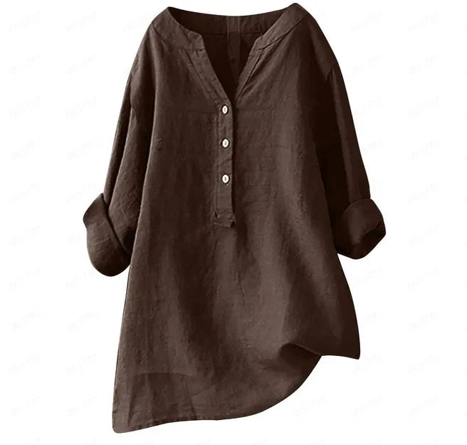 Rocío - Blusa Larga de Lino y Algodón con Escote en V