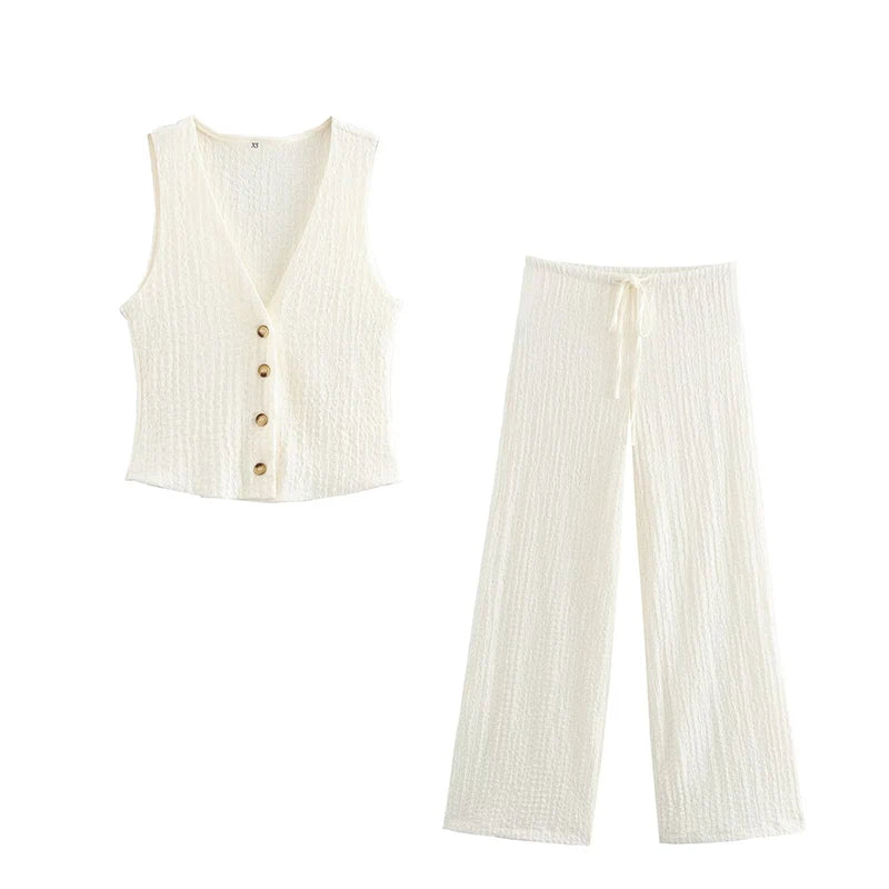 Sheena - Conjunto Elegante de Dos Piezas con Pantalón Acampanado