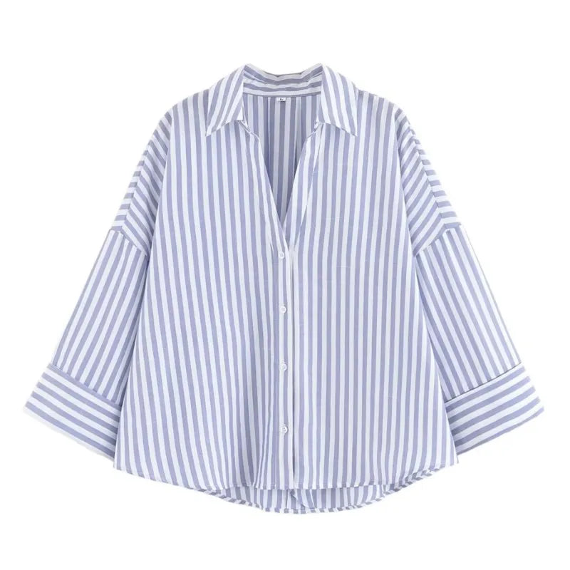 Violeta - Camisa Larga de Lino y Poliéster a Rayas