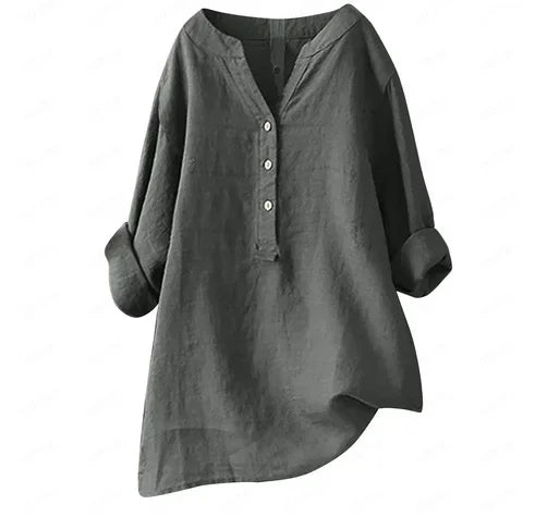 Rocío - Blusa Larga de Lino y Algodón con Escote en V