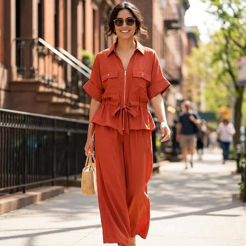 Dana - Conjunto Vintage Elegante de Blusa y Pantalón