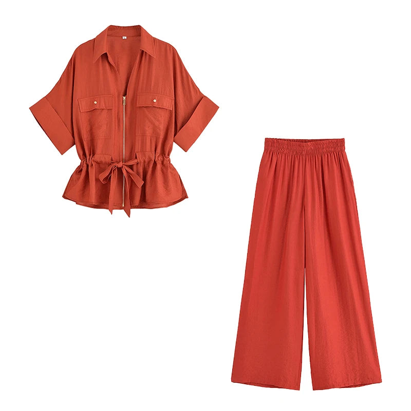 Dana - Conjunto Vintage Elegante de Blusa y Pantalón