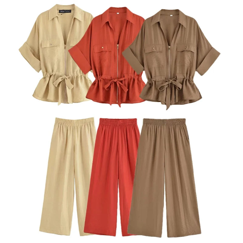 Dana - Conjunto Vintage Elegante de Blusa y Pantalón