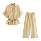Dana - Conjunto Vintage Elegante de Blusa y Pantalón