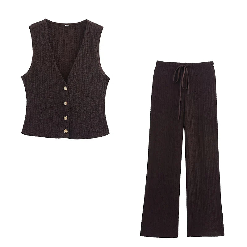 Sheena - Conjunto Elegante de Dos Piezas con Pantalón Acampanado