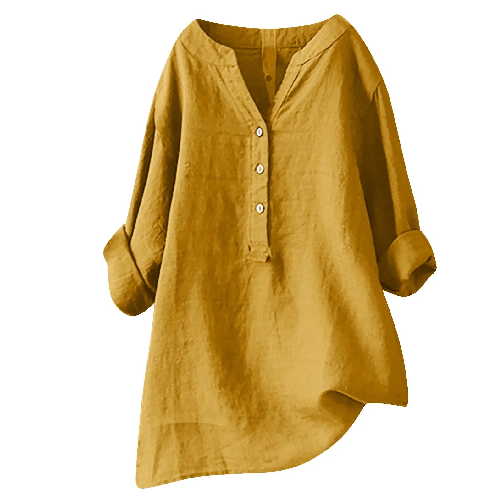 Rocío - Blusa Larga de Lino y Algodón con Escote en V