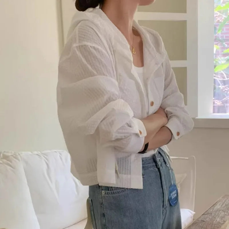 Olia - Camisa Casual con Capucha y Rayas
