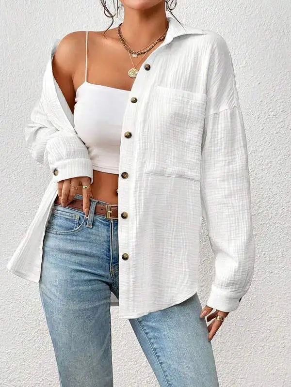 Marina - Camisa Slim de Algodón con Bolsillos