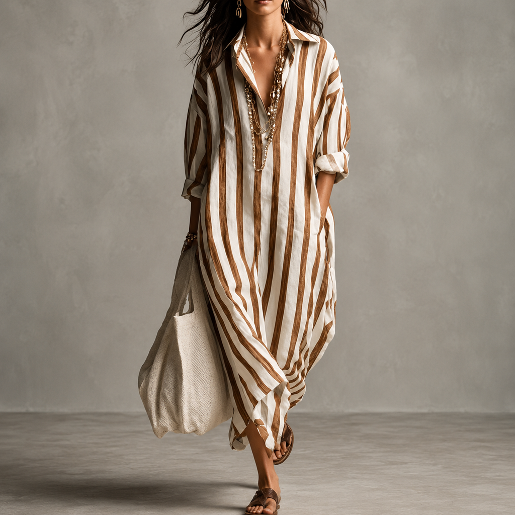 Lucia - Vestido camisero bohemio de algodón y poliéster
