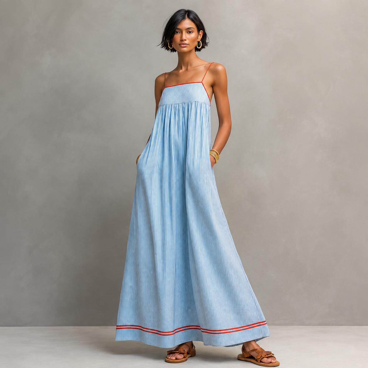 Marla – Vestido largo de poliéster a rayas