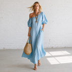 Tania - Vestido midi de poliéster con manga abullonada