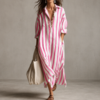 Lucia - Vestido camisero bohemio de algodón y poliéster