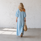 Tania - Vestido midi de poliéster con manga abullonada