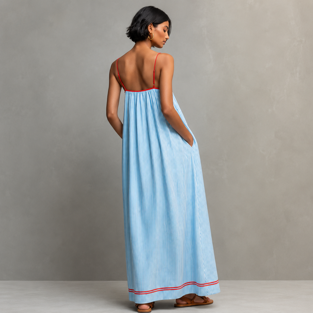 Marla – Vestido largo de poliéster a rayas